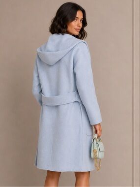 BELLE & BLOOM Sky Blue Hooded Wool Blend Fall/Winter Coat